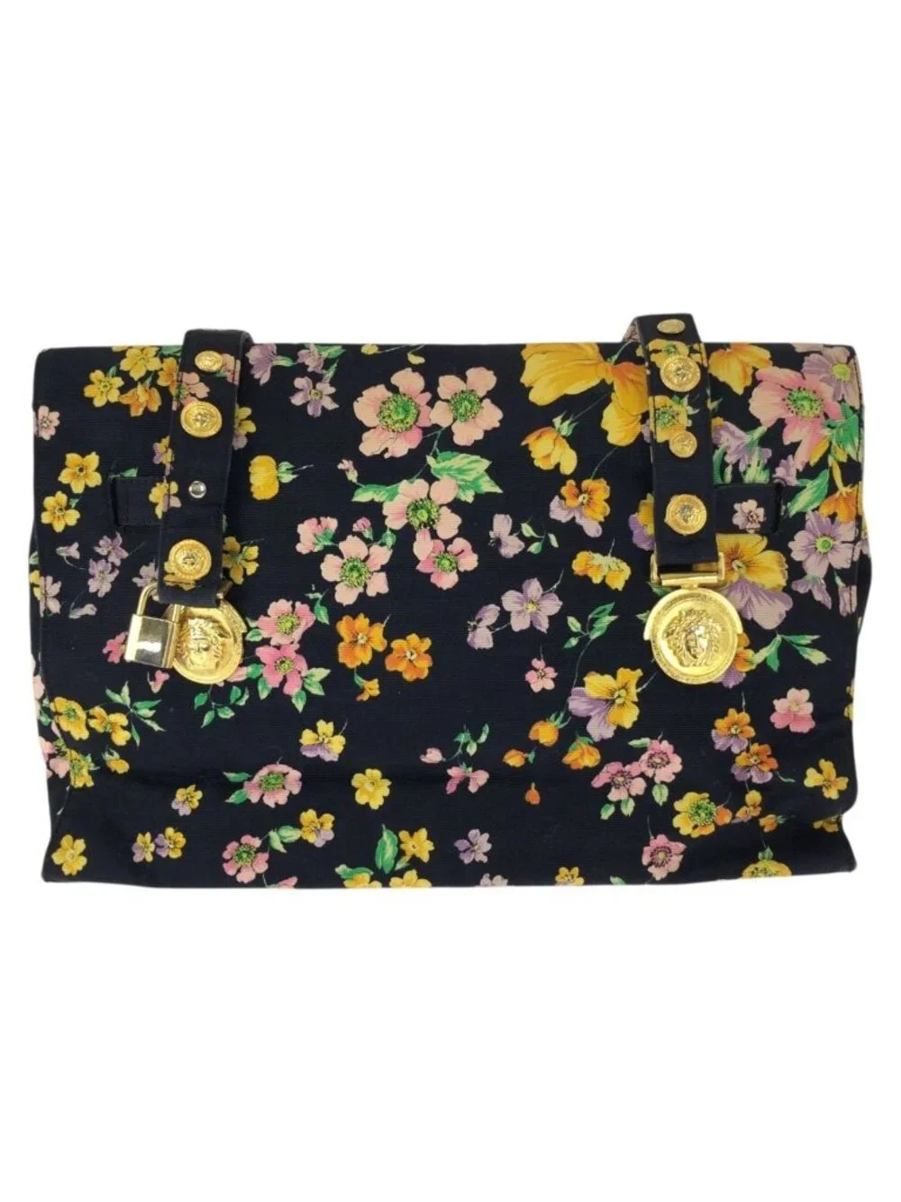 Versace Vintage Sunburst Medusa Multicolor Canvas Shoulder Bag